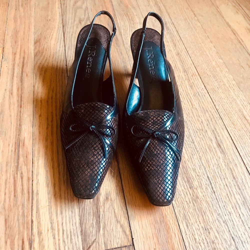J Renee’. Brown and Black chic kitten sling-backs